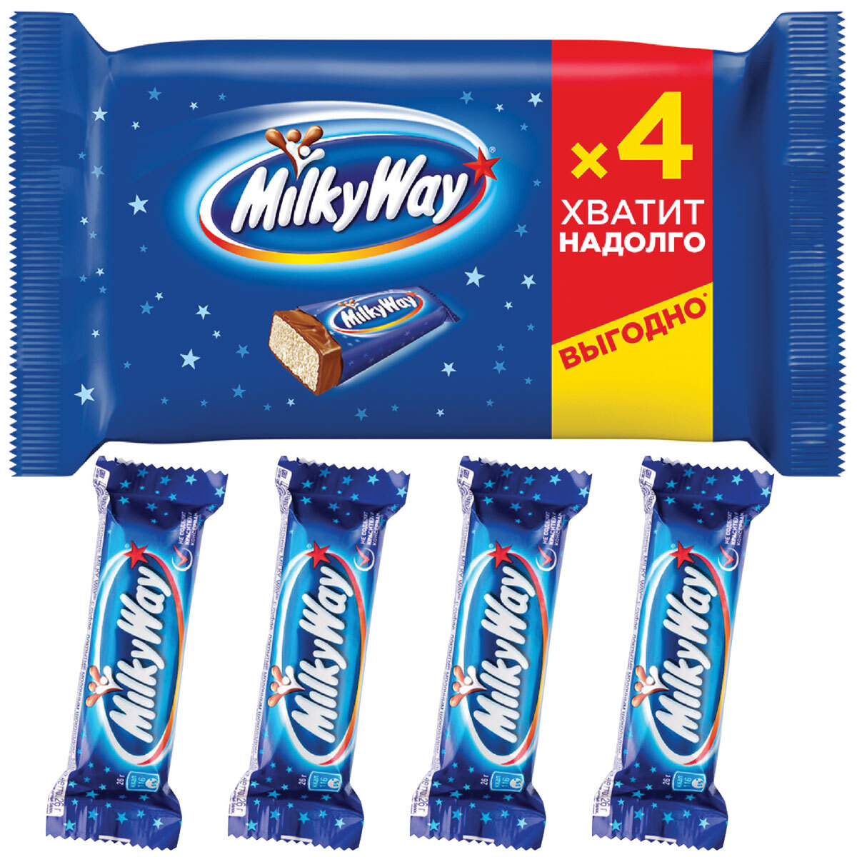 Шоколадные батончики Milky Way, 4 шт по 26 г , Нуга, молочный шоколад -  купить с доставкой по выгодным ценам в интернет-магазине OZON (240122954)