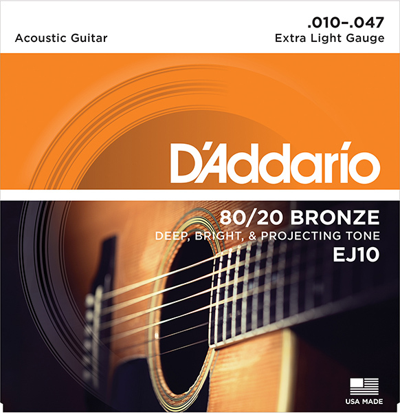 BRONZE 80/20 Струны для акустической гитары бронза Extra Light 10-47 D'Addario EJ10