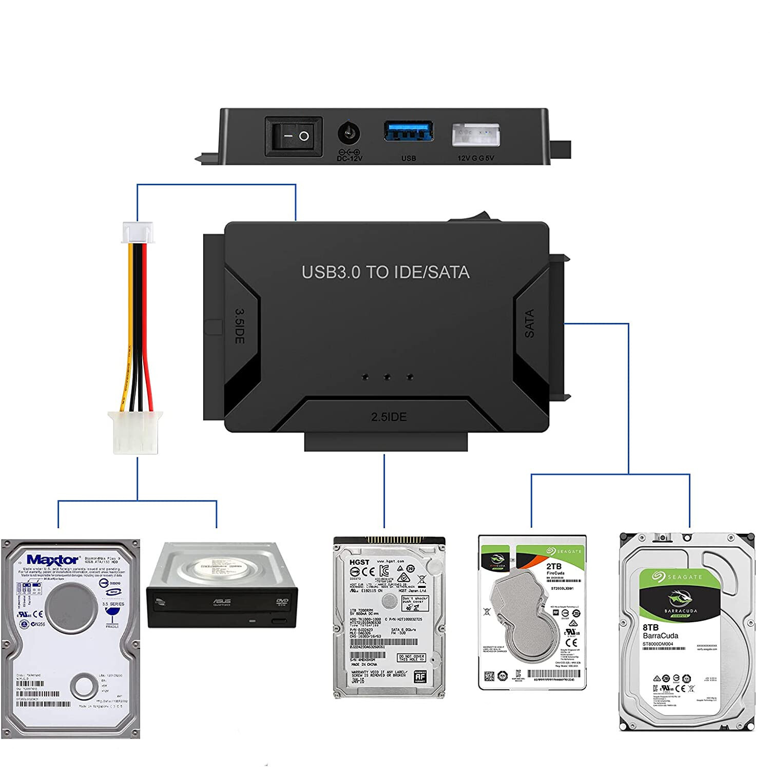 АдаптерIDE,2.5"/3.5"/наUSB3.0Адаптержесткогодиска