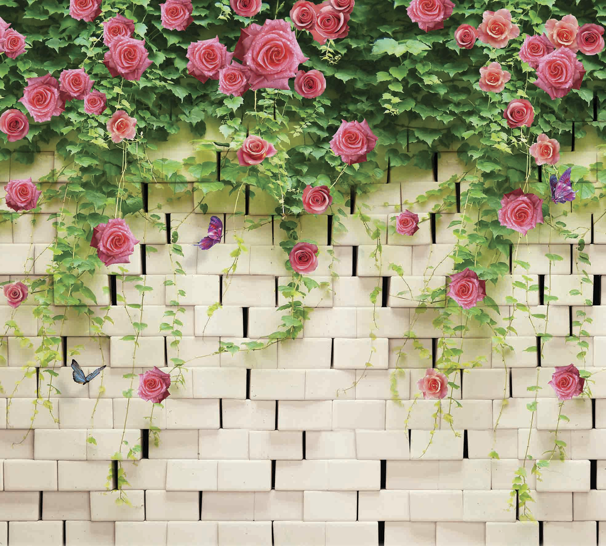 Красивые цветы на стены. Flizetto Matrix стена в цветах 300х270. Фотообои Флизетто Матрикс. Flizetto Matrix объемные цветы 300x270. Цветы на кирпичной стене.