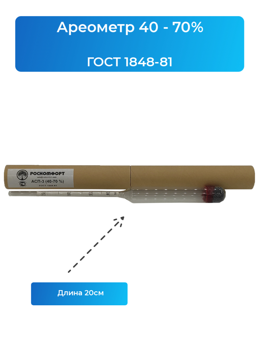 Ареометр АСП-3 40-70% (бытовой спиртометр) ГОСТ 18481-81