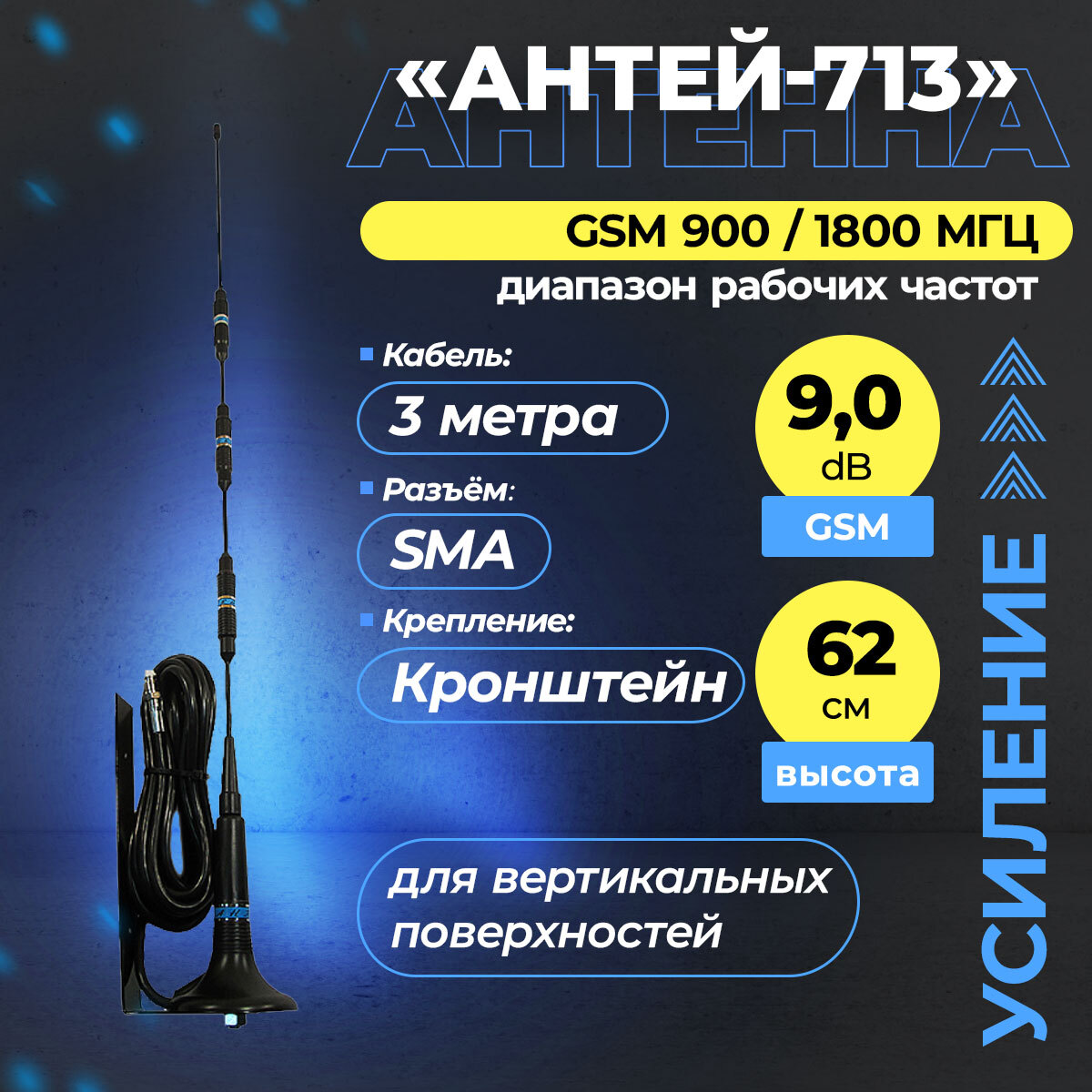 АнтеннаАнтей713SMAGSM900/18009дБ3мнакронштейн