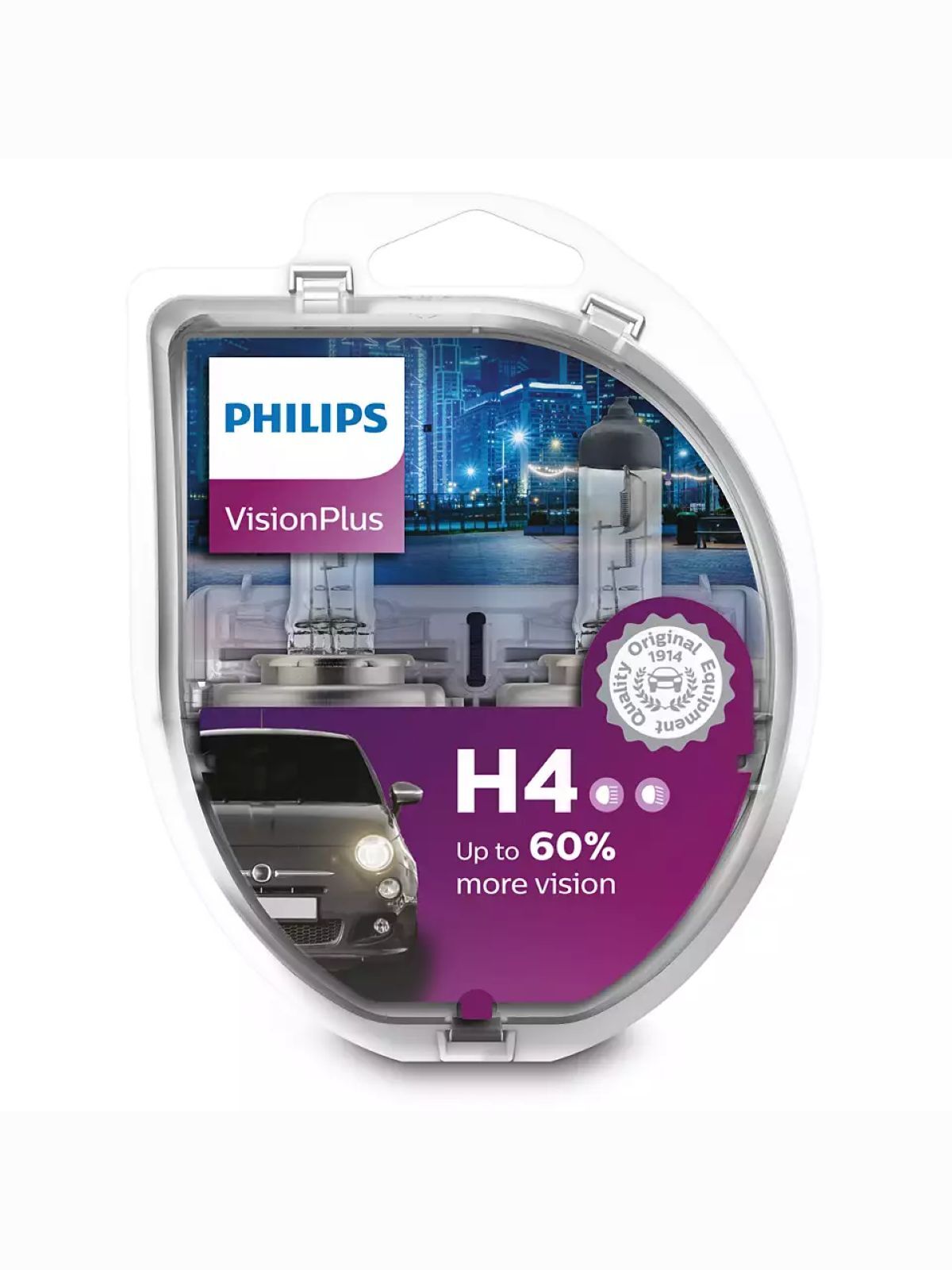 ЛампаавтомобильнаягалогеннаяH4PHILIPSVisionPlus+60%света,12В,60/55Вт,12342VPS22шт.