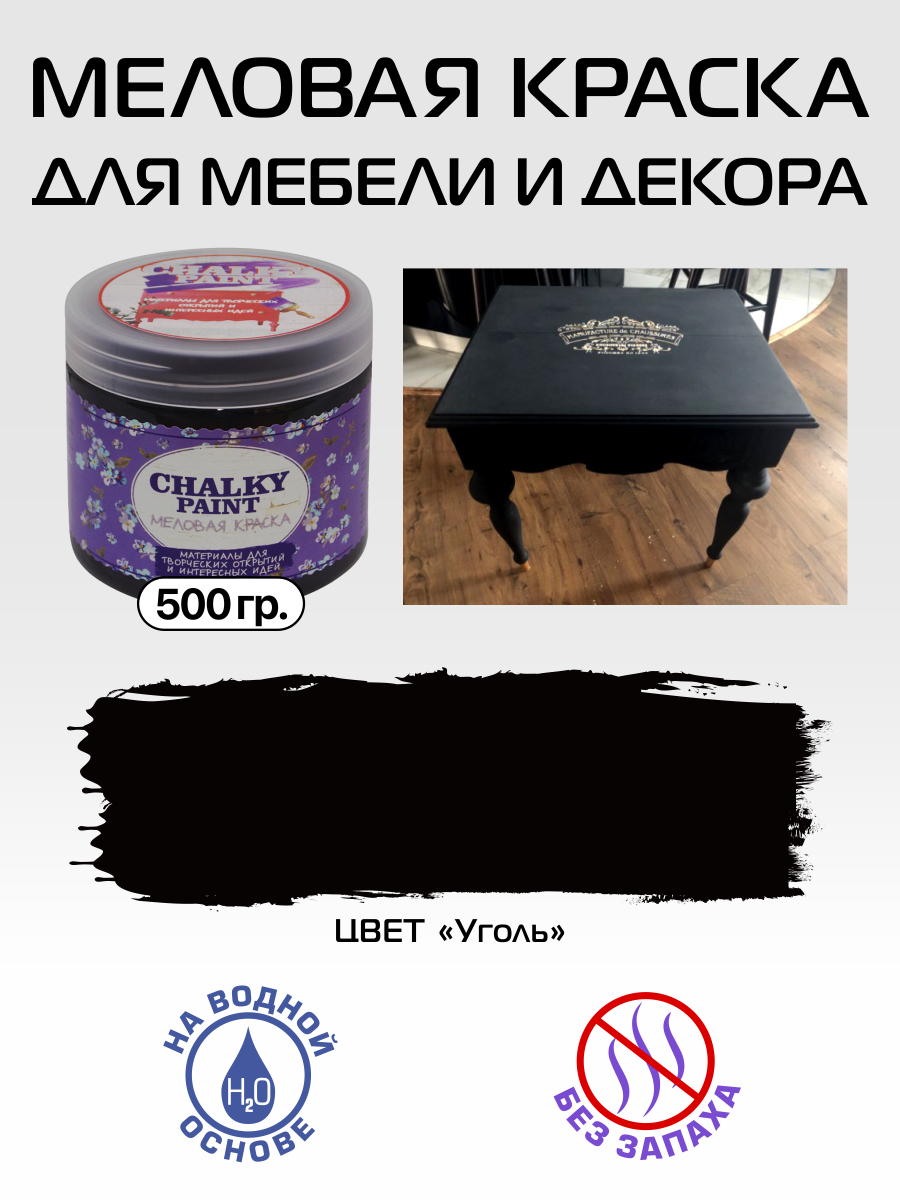 Краска Chalky paint MELOVAYA Быстросохнущая, Меловая, Водная, Матовое  покрытие, черный - купить в интернет-магазине OZON по выгодной цене  (189385779)