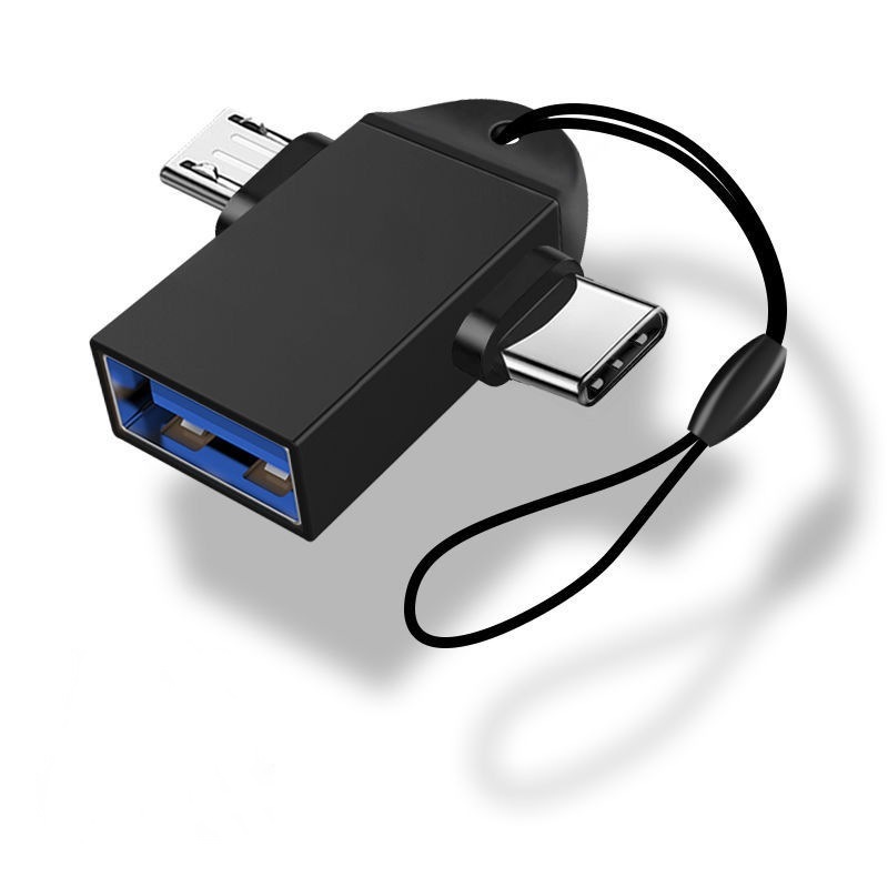 Адаптер-переходник тройник OTG USB 3.0- micro USB - USB Type C , для мобильных устройств, планшетов, смартфонов и компьютеров