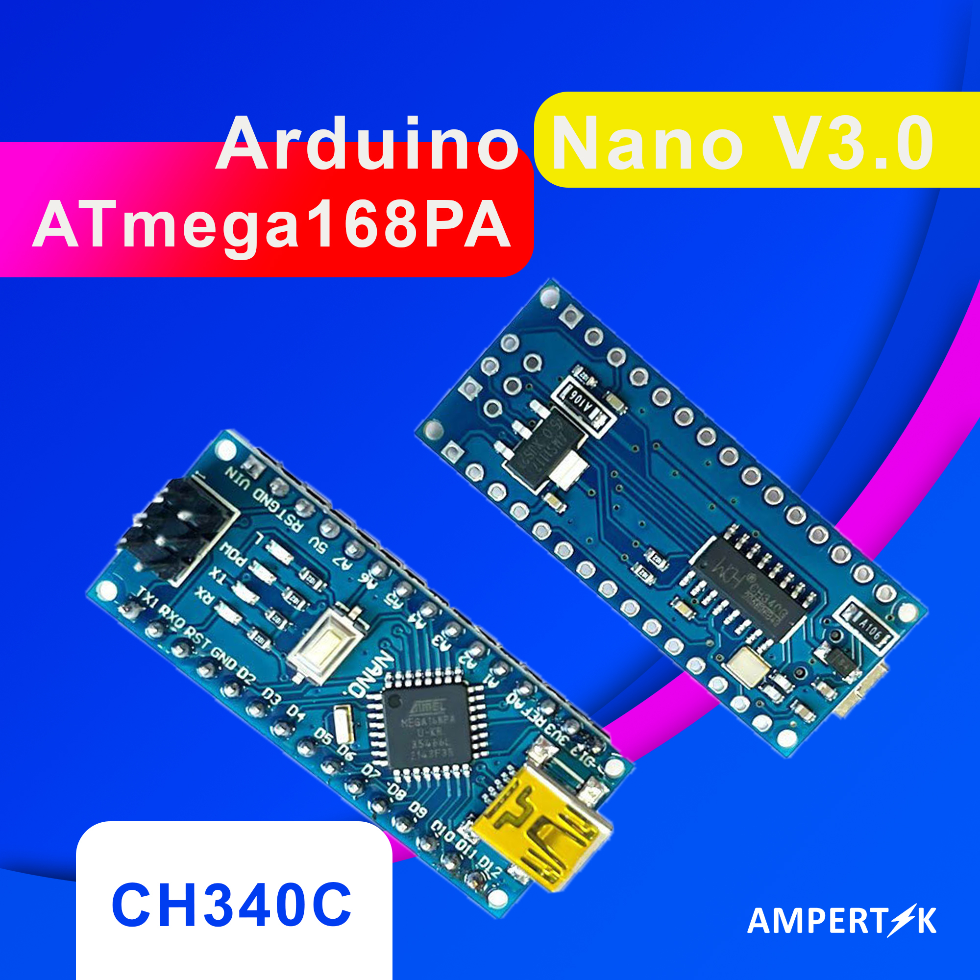 Arduino Nano V3.0 (CH340C) на базе контроллера ATmega168PA. / ардуино