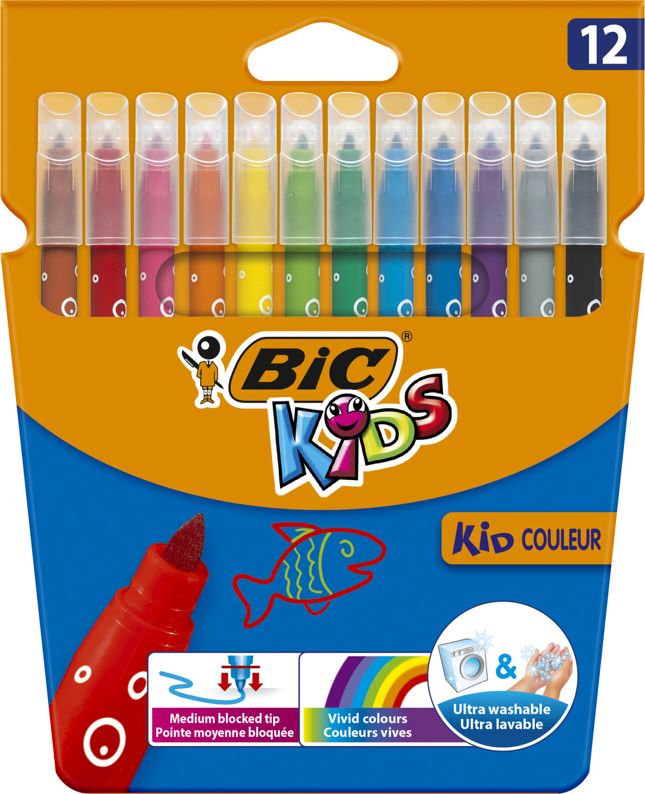 Набор фломастеров BIC Kids Kid Couleur, 12 цветов, для детей, смываемые, среднее письмо, 12 штук в упаковке купить на OZON по низкой цене (202259742)