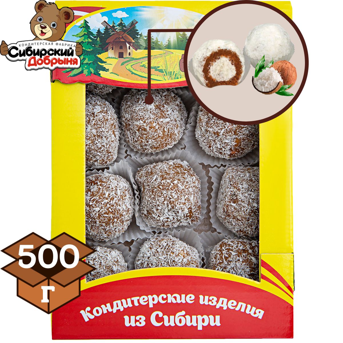 Пирожные крошковые ШАРОЦВЕТИКИ с начинкой со вкусом кокоса, 500 грамм /  мишка в малиннике / Сибирский добрыня - купить с доставкой по выгодным  ценам в интернет-магазине OZON (622329939)