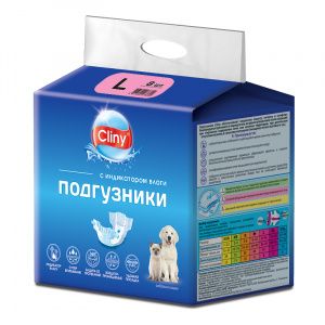 Подгузники для собак и кошек весом 8-16 кг "Cliny", размер L , 35-45см с отверстием для хвоста (8 штук)