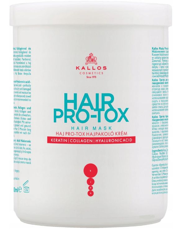 Маска для волос с кератином коллагеном и гиалуроновой кислотой kallos cosmetics pro-tox hair mask