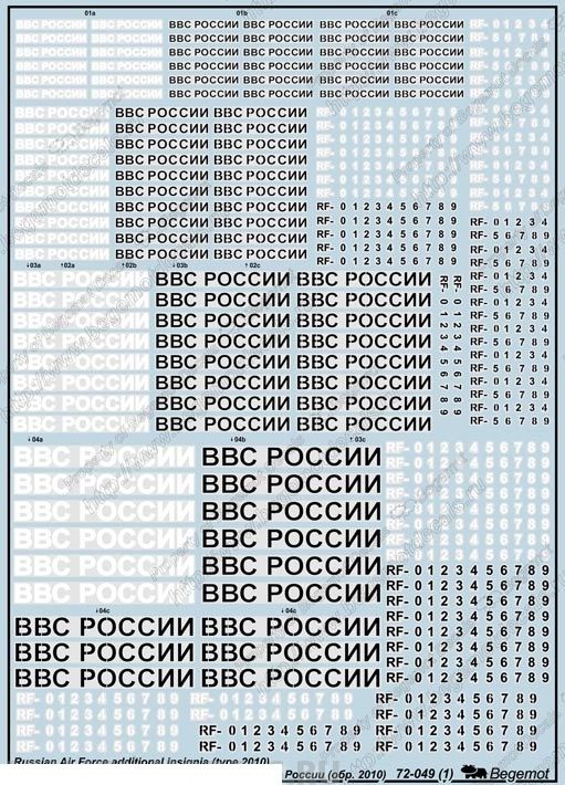 Декаль Begemot 72049  Дополнительные ОЗ ВВС России