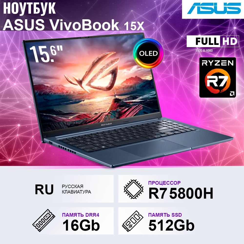 15.6" Ноутбук ASUS VIVOBOOK 15x OLED m1503qa-l1223 синий.