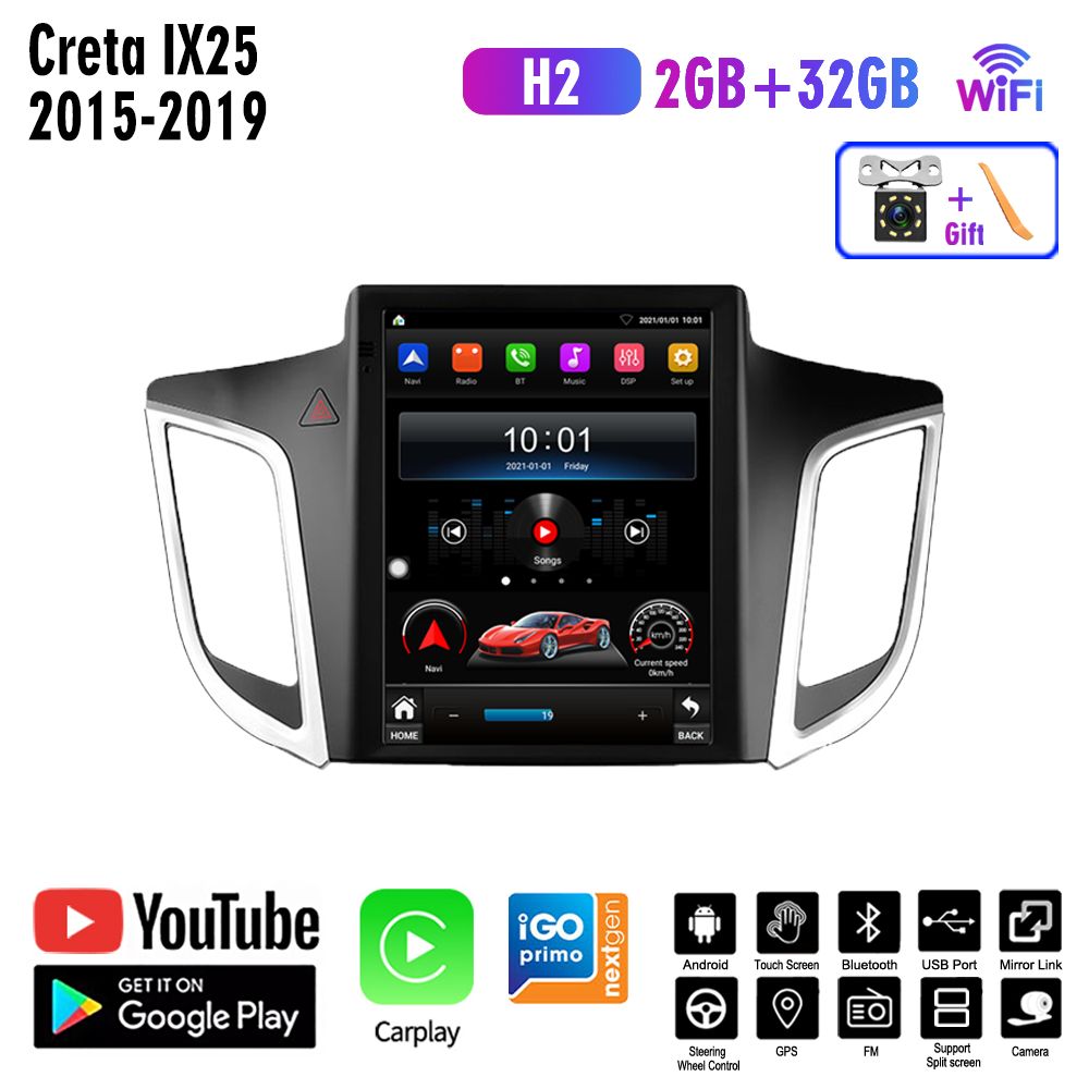 Штатная магнитола 2 дин Андроид Тесла Стиль Экран Hyundai Creta/Hyundai  Creta IX25 2015-2019 H2 2+32Гб Android Auto-Carplay-Gps  навигатор-Мультимедиа автомабиля2 DIN - купить в интернет-магазине OZON с  доставкой по России (677319337)