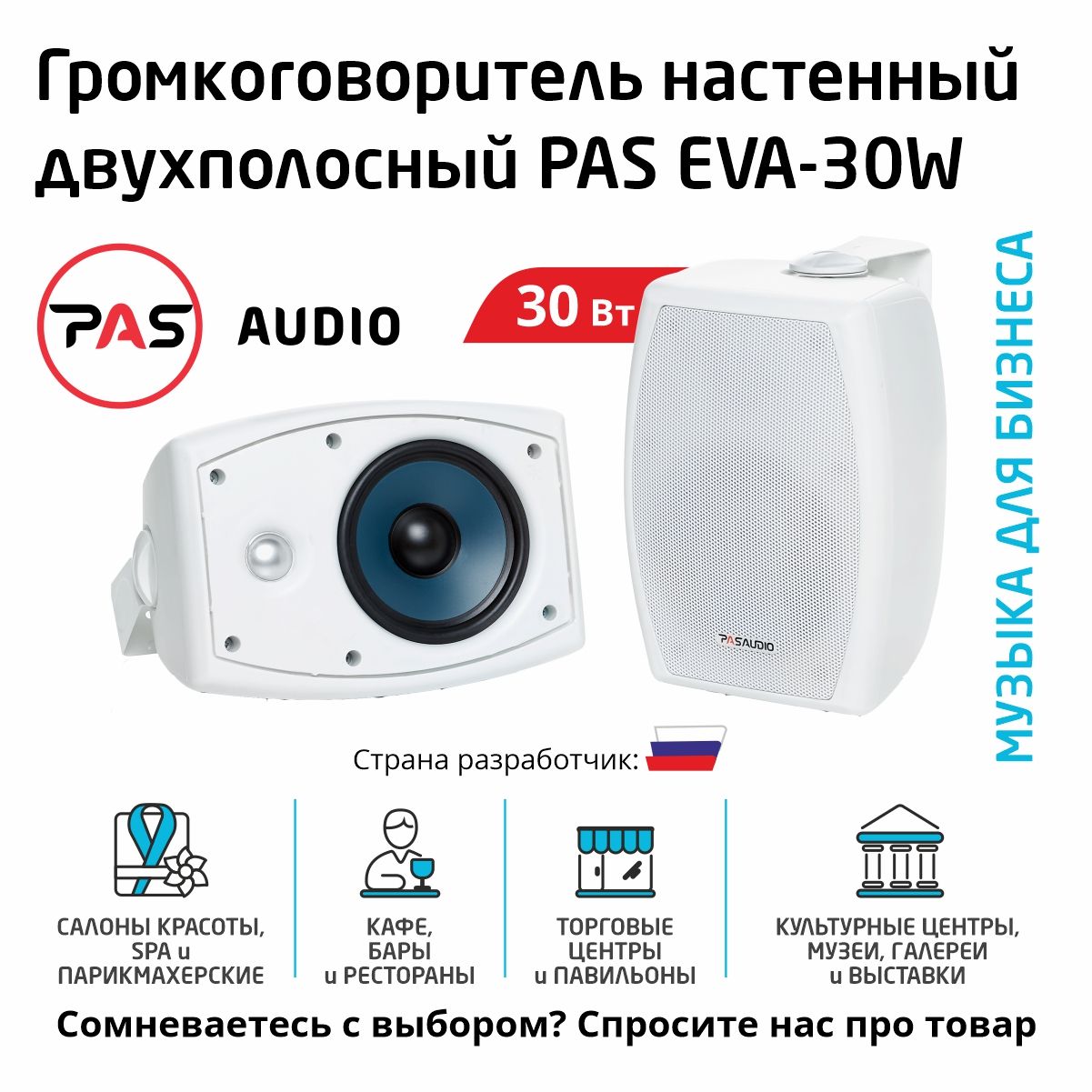 PAS Трансляционный громкоговоритель EVA-30W, 30 Вт, белый