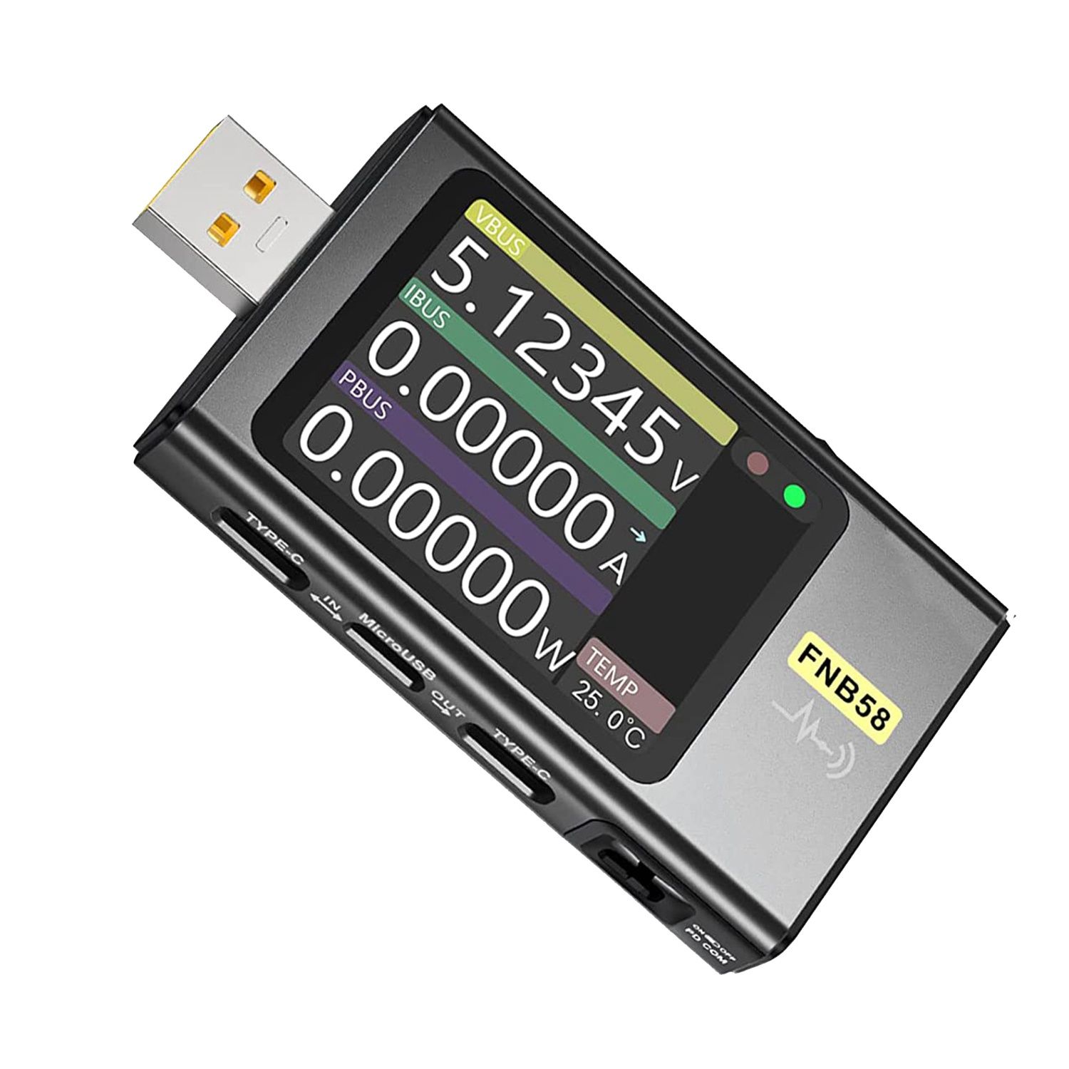 (WGBD)FNB58USB-тестер,цифровойвольтметрТестертокаUSBType-CПротоколбыстройзарядкиPowerPDTriggerDetectionMax7A