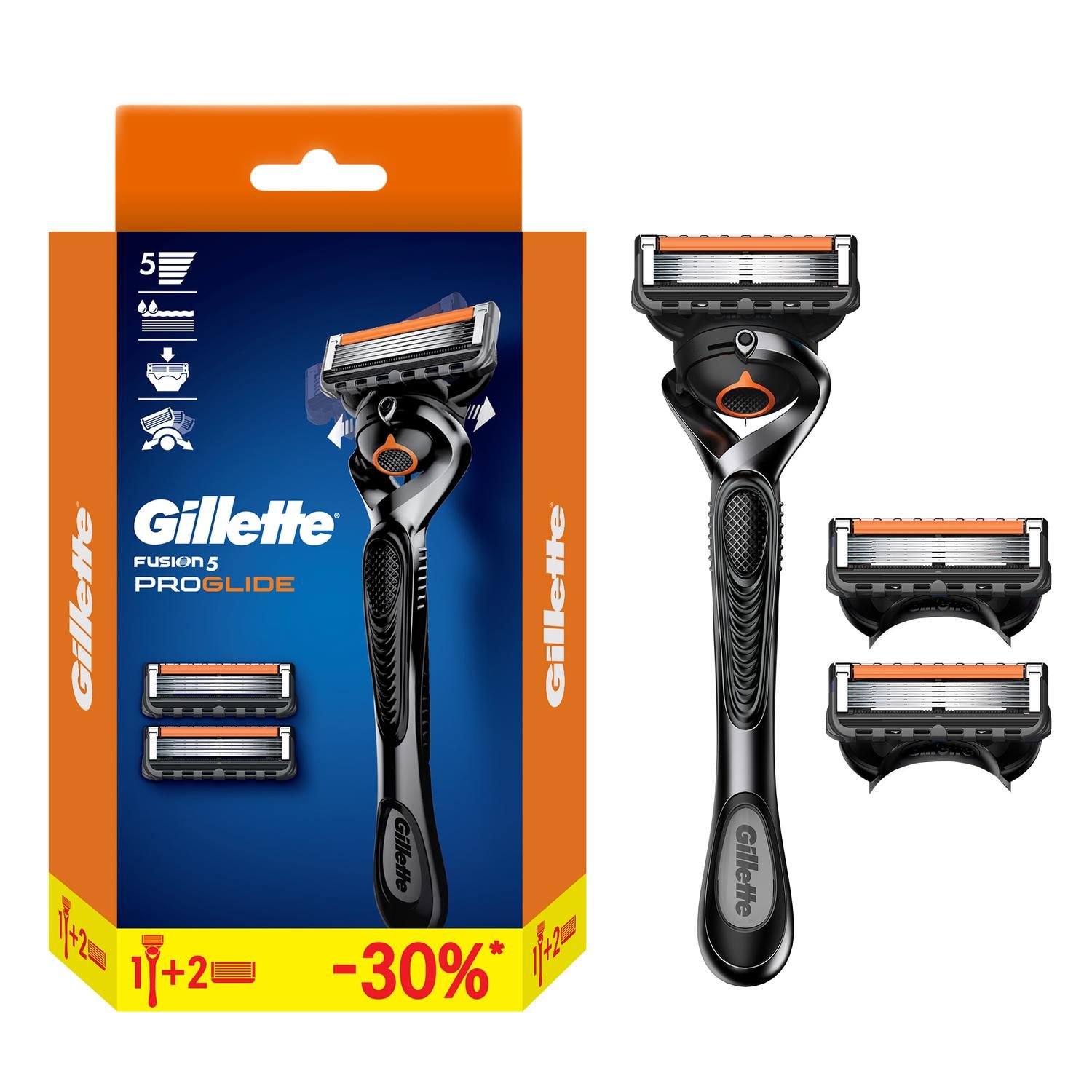 Подарочный набор: Gillette Fusion5 ProGlide мужская бритва , 3 кассеты, с 5 лезвиями, с углеродным покрытием, с технологией Flexball, с триммером