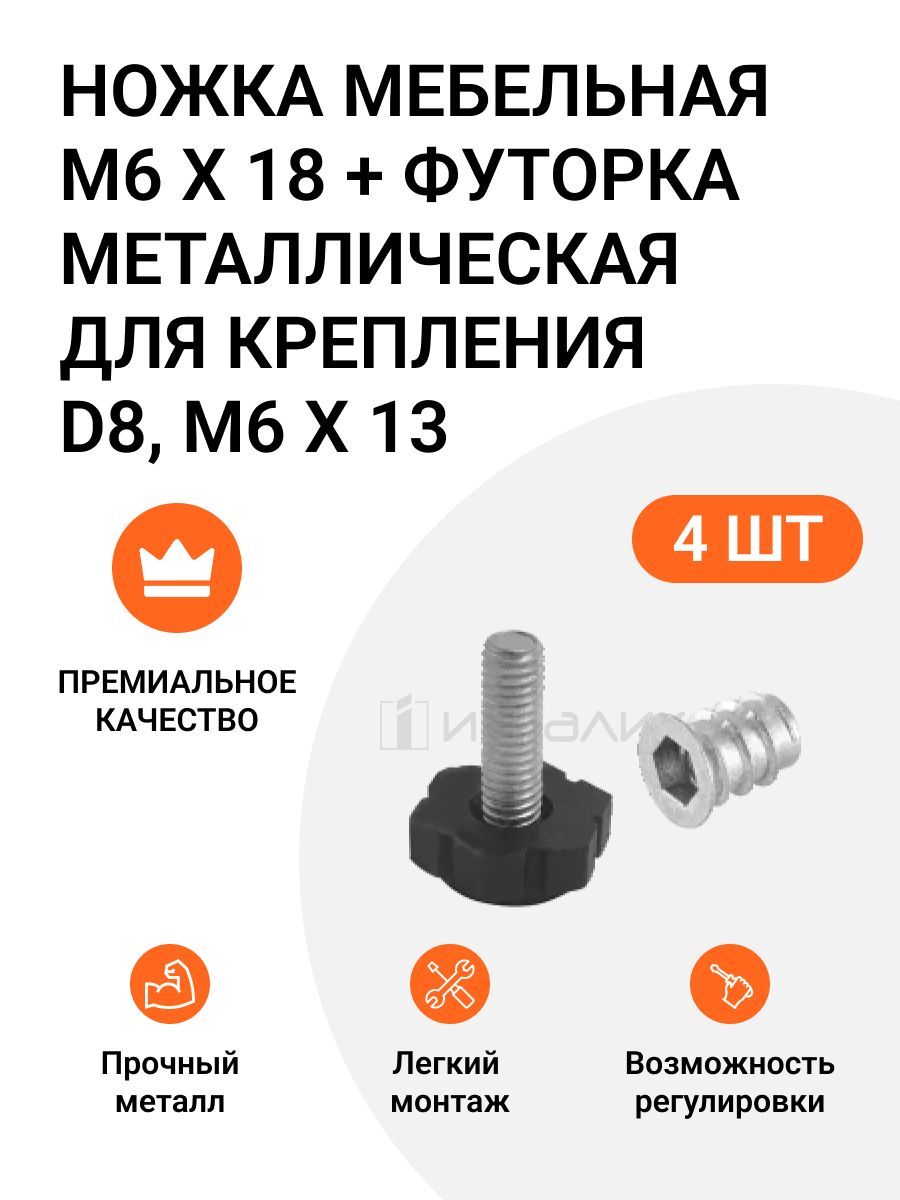 Ножка мебельная черная м6х17 pi05pne00m620