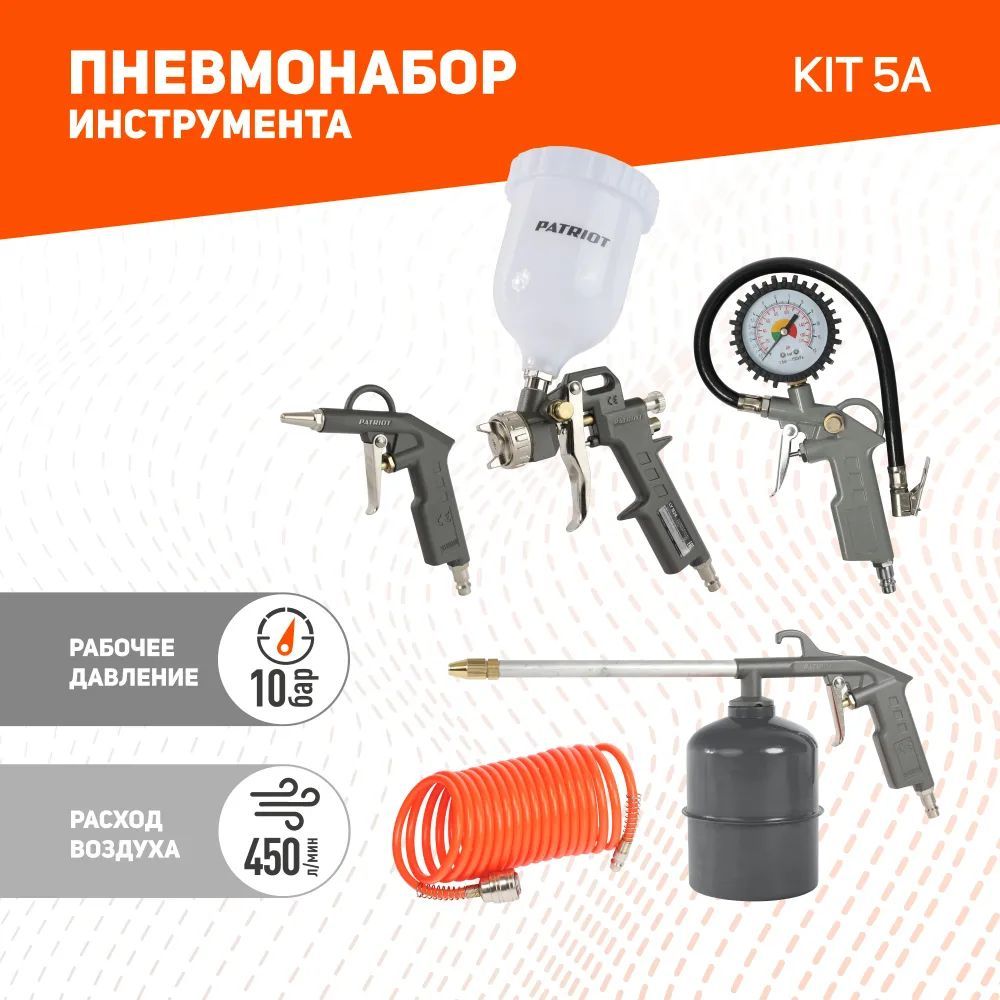 Набор окрасочного инструмента Patriot KIT 5А 5 предметов, быстросъем. (830901060)