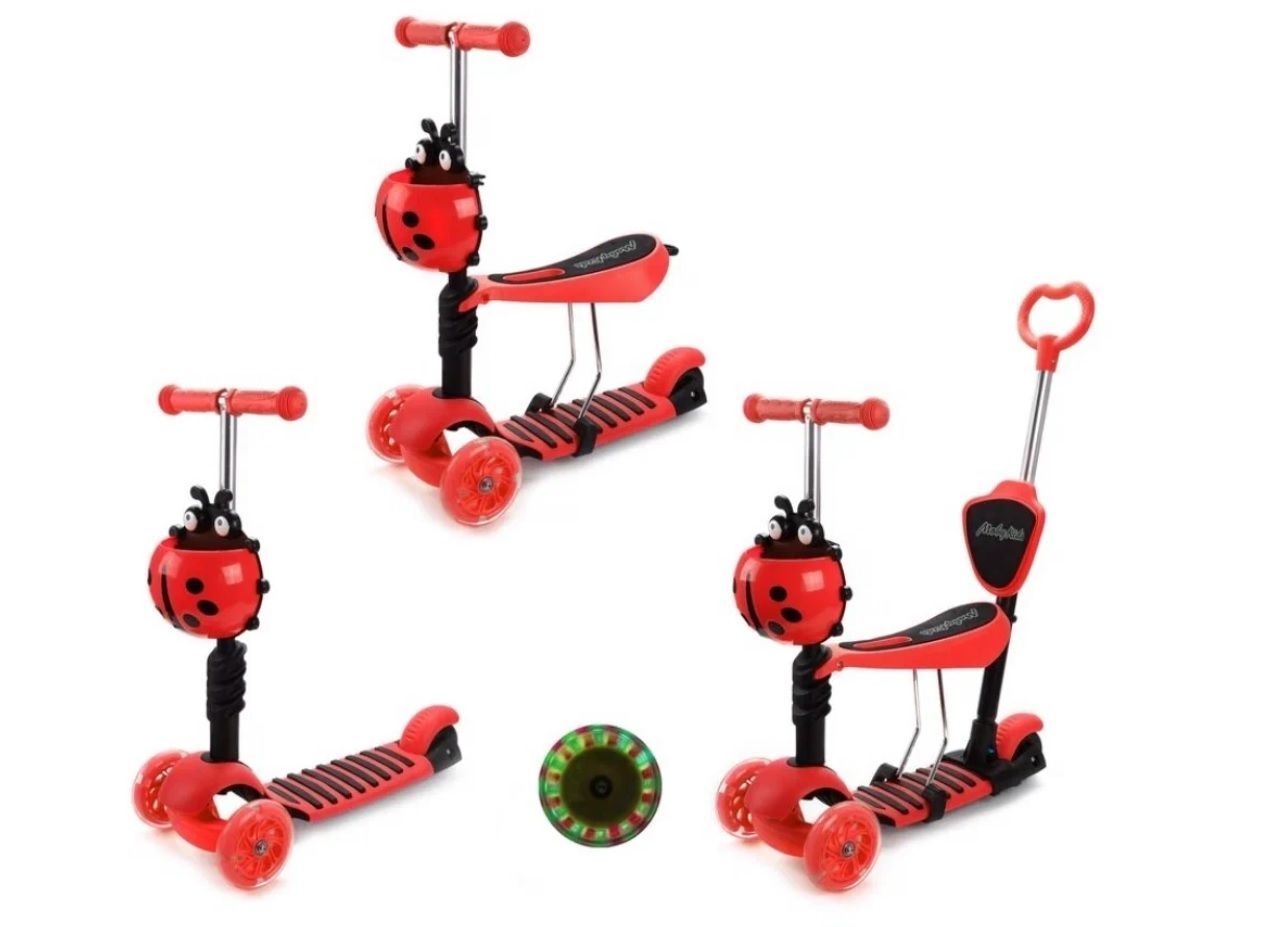 самокат детский 5в1 божья коровка. , красный 641275. божья коровка 3 в 1. Moby kids самокат 3 64963. самокат moby kids божья коровка 3 в 1, свет.