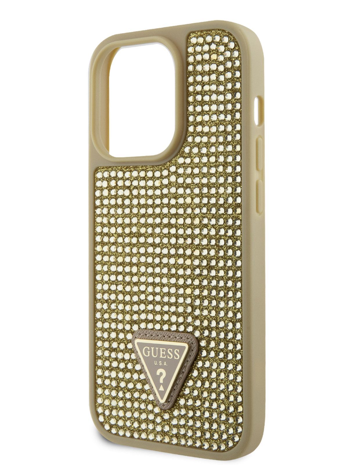 Чехол Guess Diamond Rhinestone на iPhone 14 Pro / для Айфон 14 Про  пластиковый со стразами и блестками, с защитой камеры, с металлическим  логотипом, ...