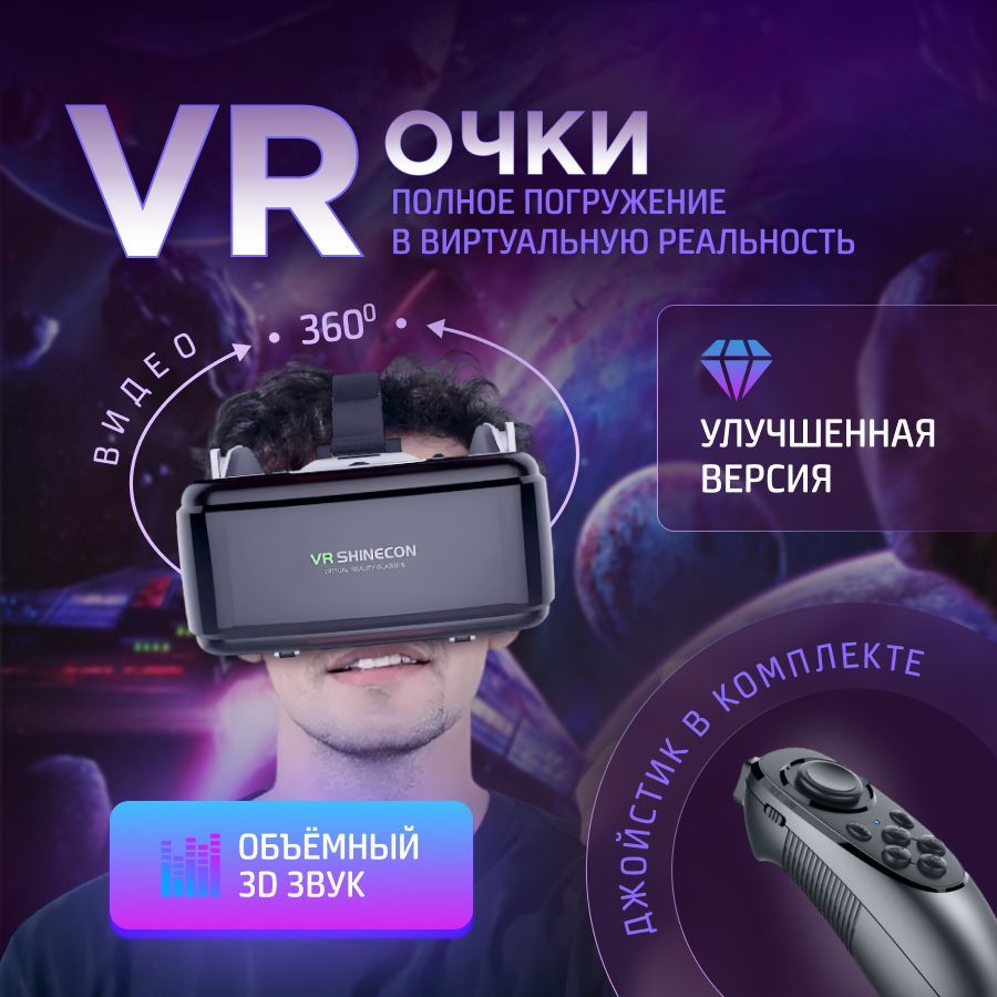 Очки виртуальной реальности с наушниками / VR / Для смартфонов, телефонов / Уцененный товар