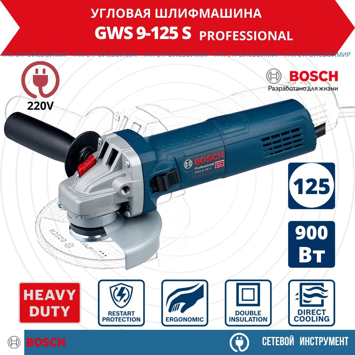 Шлифмашина угловая Bosch GWS 9-125 S Professional - купить по низким ценам  в интернет-магазине OZON (1115407122)