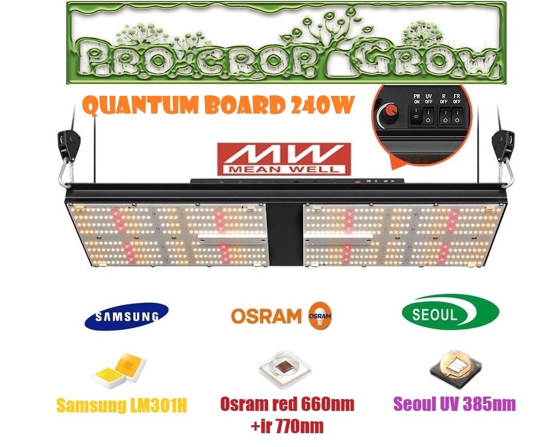 Светильник для растений / Фитолампа Quantum board Квантум борд 240 ватт, Диоды Samsung LM301H 288мм-2шт 5000к Osram 660nm