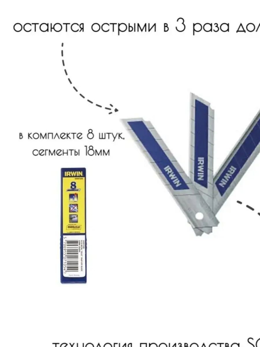 IRWIN Лезвия сегментные 18 мм Биметалл 8 шт