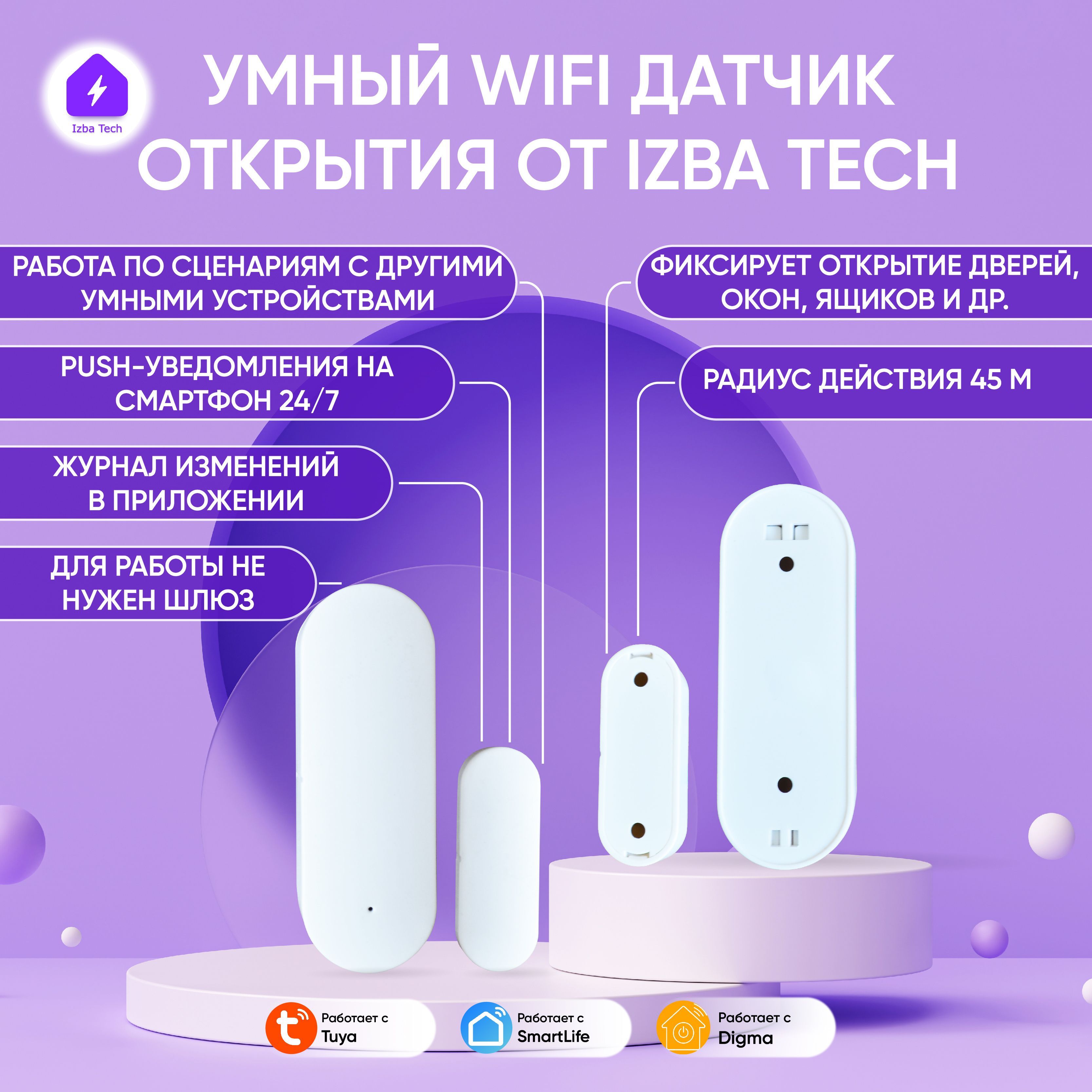 Умный датчик открытия дверей и окон WiFi для умного выключателя или розетки  с Алисой