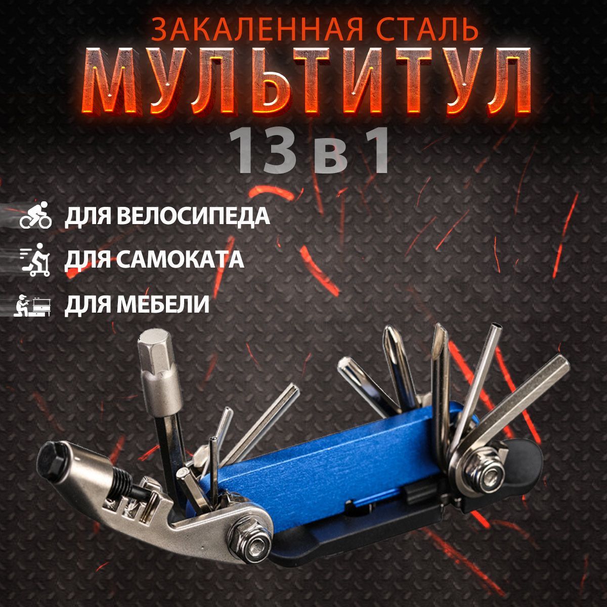 МультитулдлявелосипедаPL-82,синий,15функций,наборшестигранников