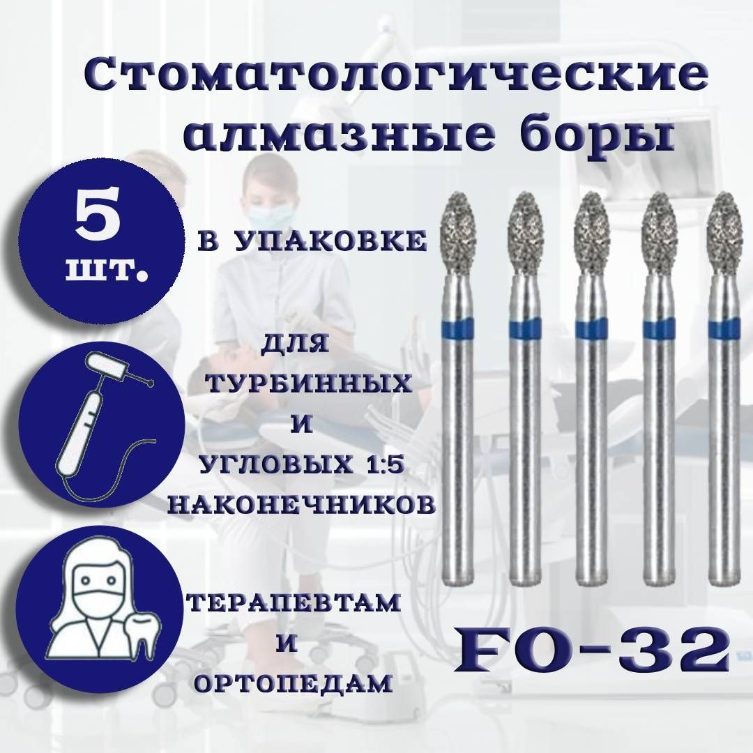 Стоматологические алмазные боры FO-32, ISO 257/018 для высокоскоростных  наконечников FG - купить с доставкой по выгодным ценам в интернет-магазине  OZON (1216096551)