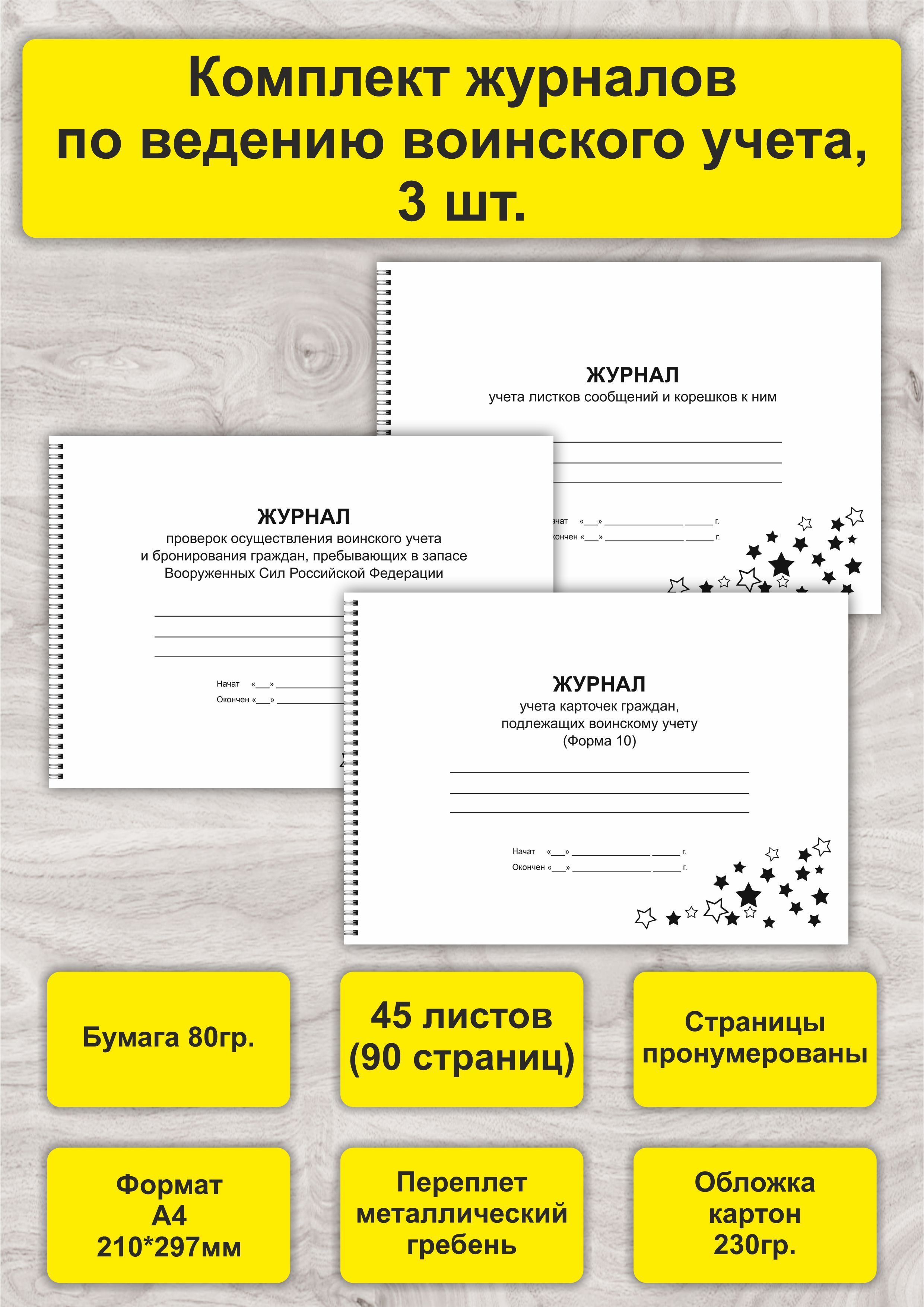 Комплект журналов по ведению воинского учета, А4, 45л. (90стр), спираль