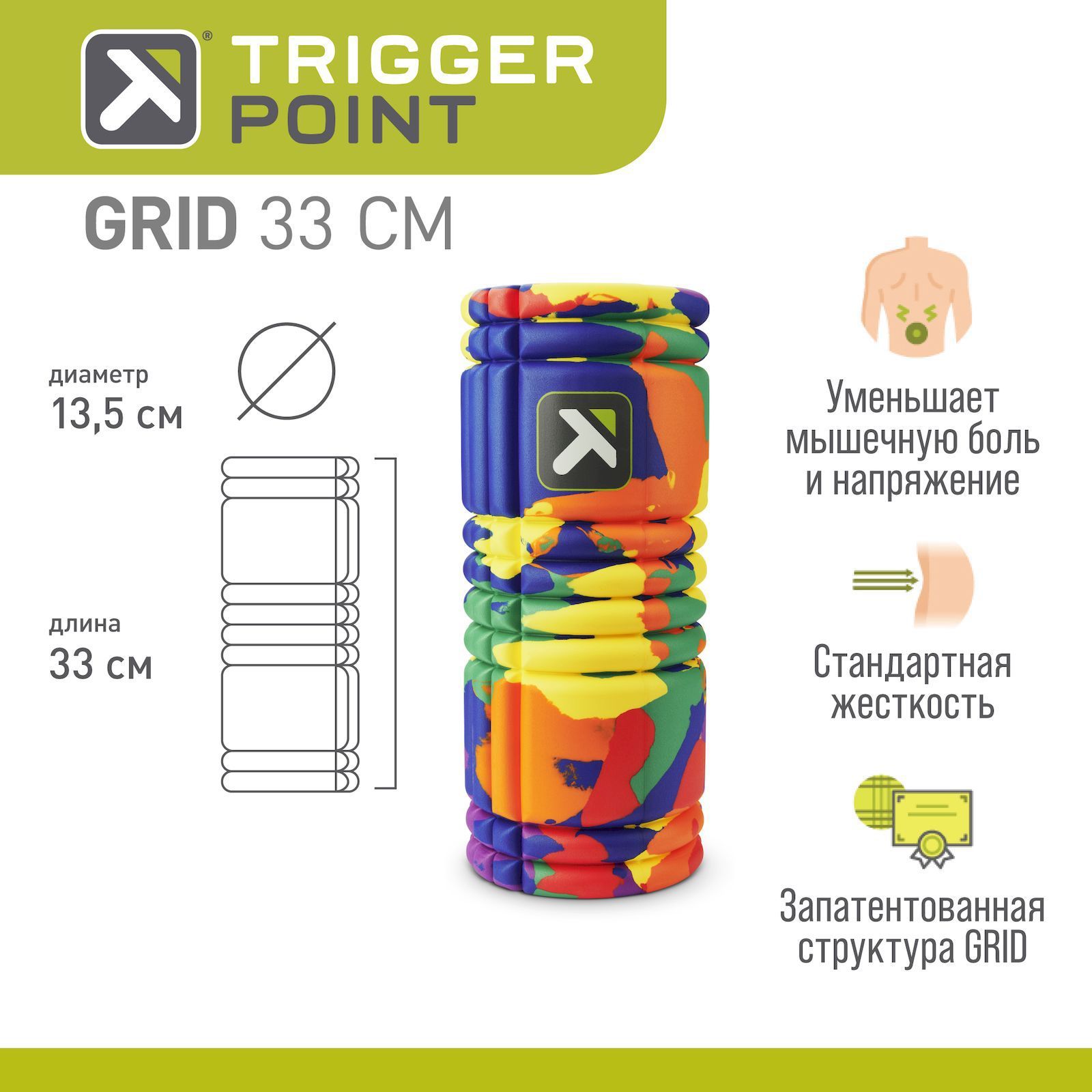 МассажныйроликTriggerPointGrid-Rainbow,33см