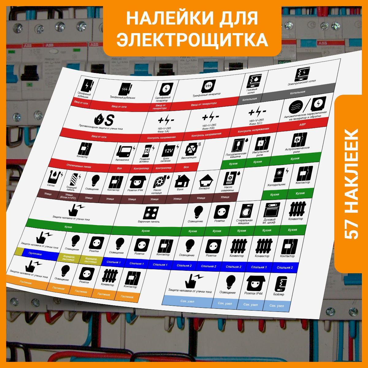 Наборнаклеекдляэлектрощита,маркировкаавтоматоввэлектрическихщитах57шт