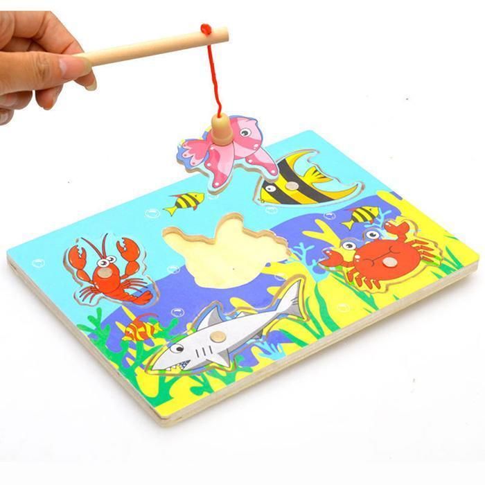 Магнитная рыбалка. Магнитная игра для детей Fishing drawing Board. Деревянный пазл 