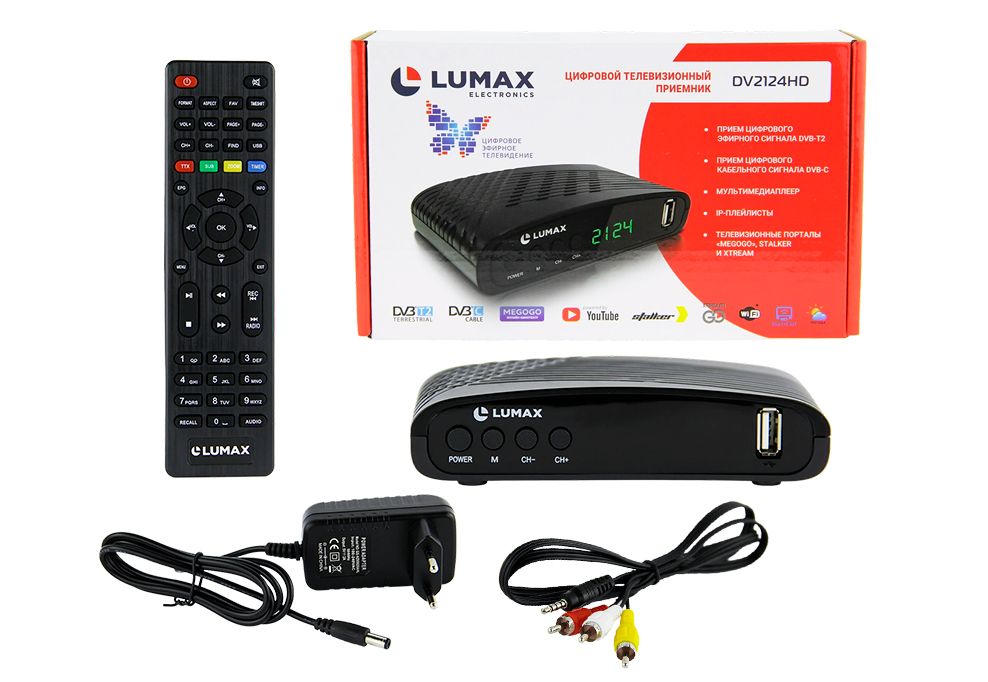 Цифровая приставка LUMAX DV2124HD DVB-T2, тв бесплатно, тв-тюнер, ресивер, медиаплеер, SuperCast