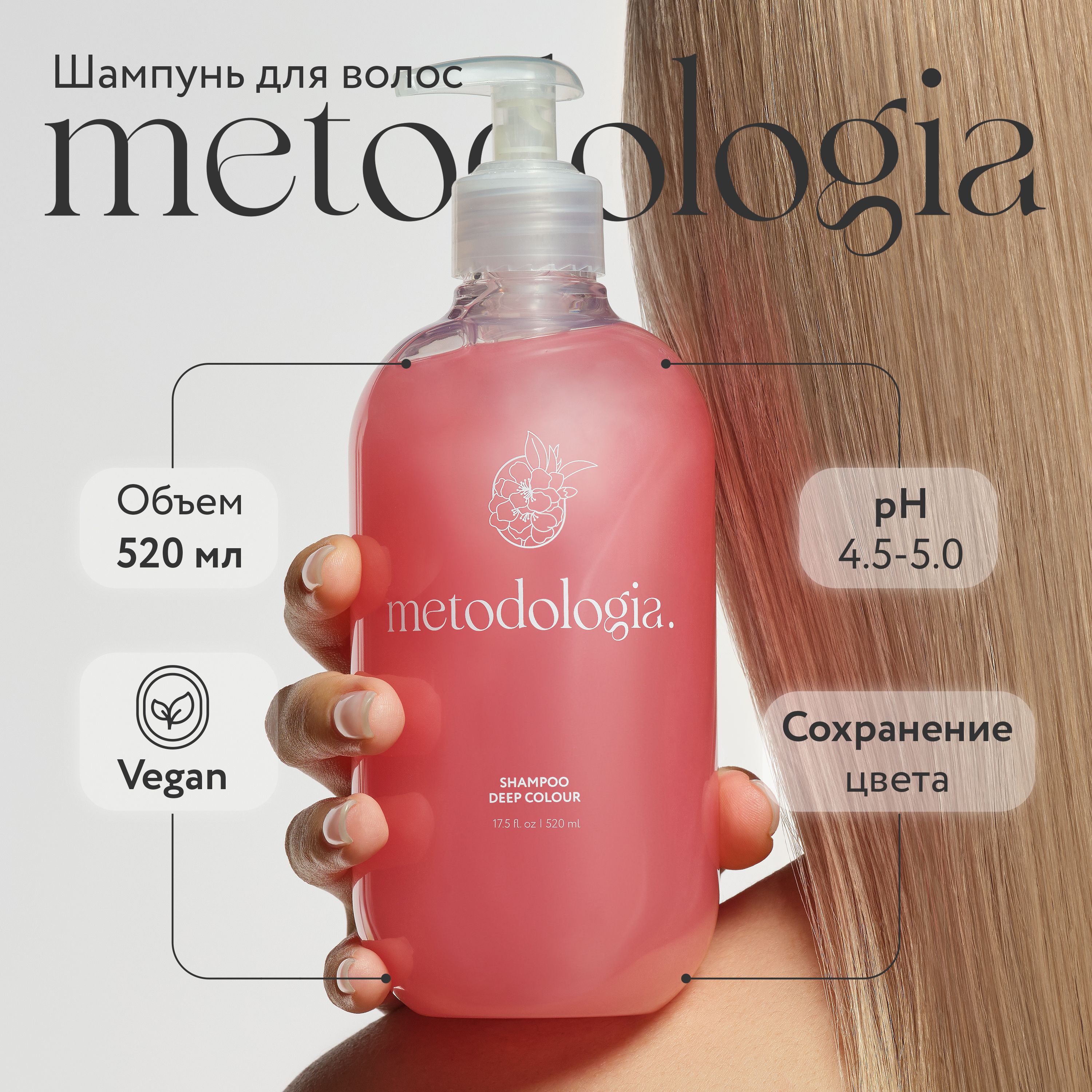 Шампунь для сохранения цвета окрашенных волос Metodologia Deep Colour 520  мл / профессиональный / основной уход, восстановление, блеск и объем, с  дозатором - купить с доставкой по выгодным ценам в интернет-магазине OZON  (1251108684)