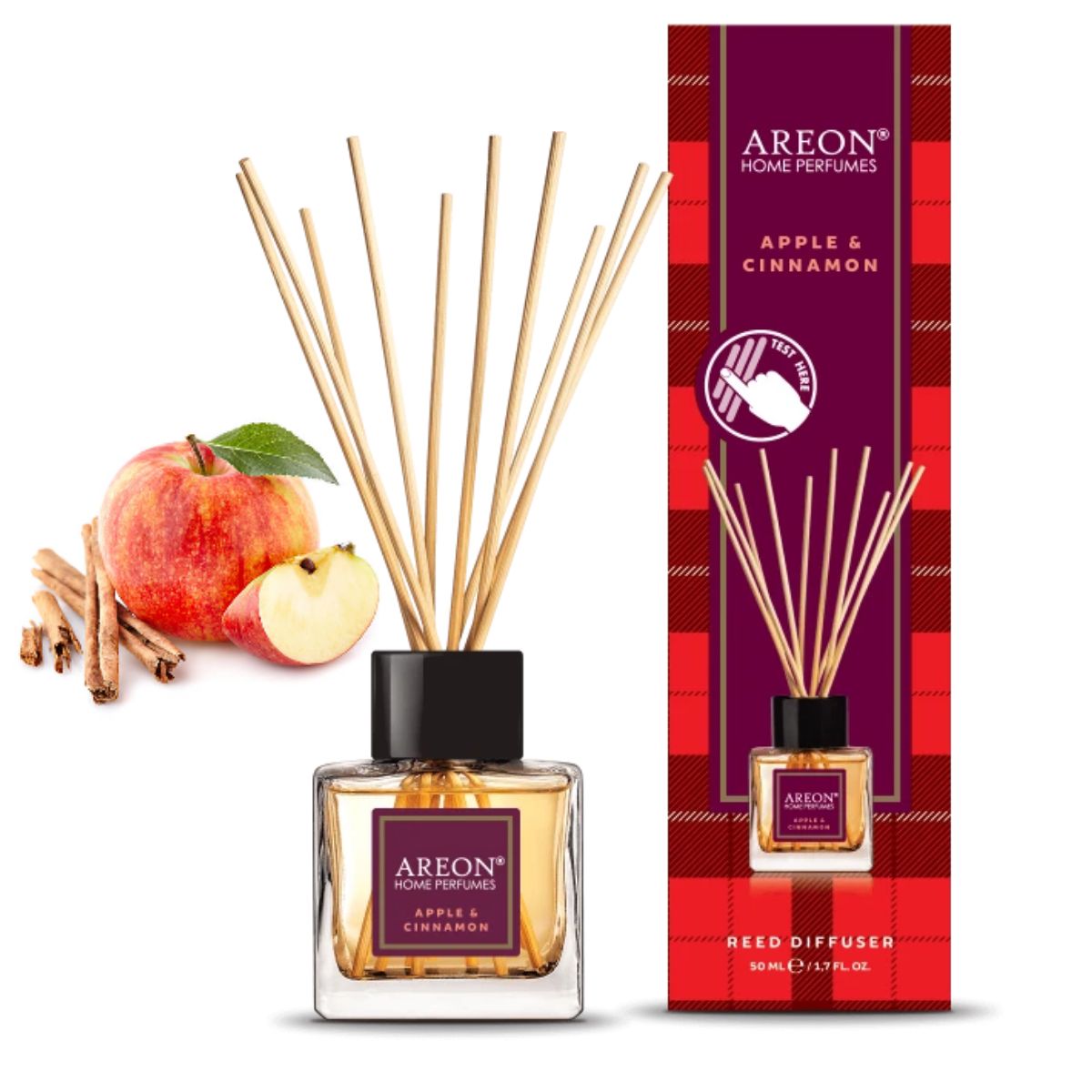 Ароматизатор для дома Areon STICKS 50мл. TARTAN Apple & Cinnamon (Яблоко и  Корица)