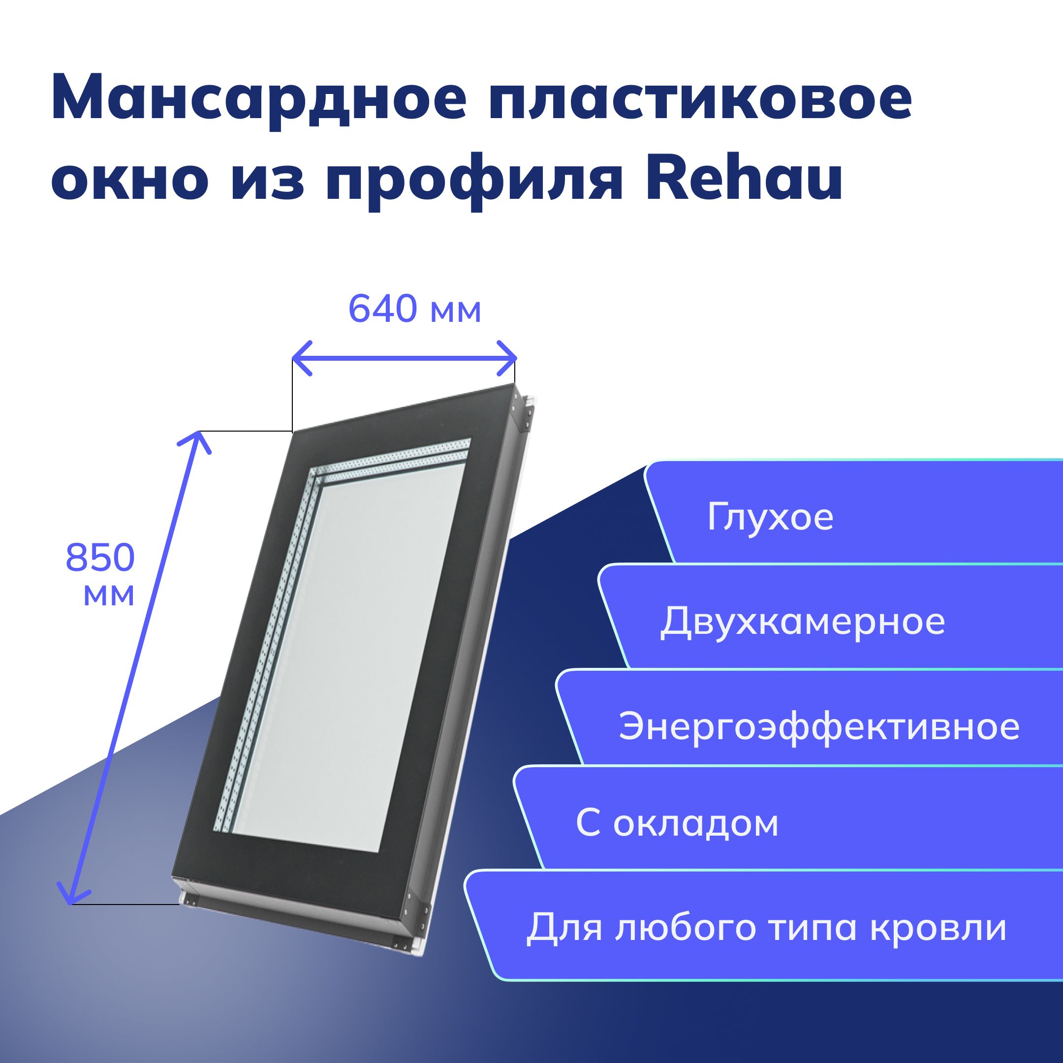 МансардноеокноизпрофиляРехау640x850мм(ШхВ),пластиковое,сокладом,глухое