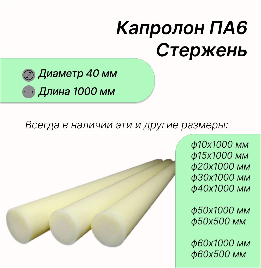 КапролонПА6(полиамид)стерженьф40х1000мм