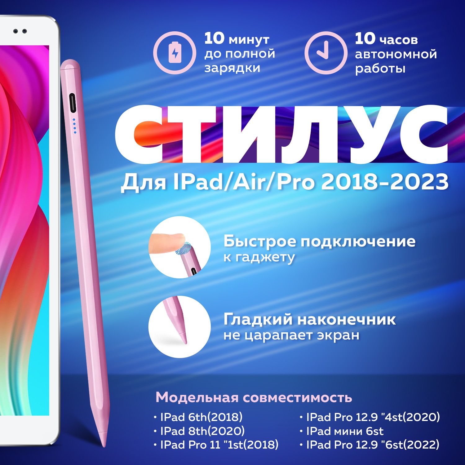 АктивныйстилусPencilpenрозовыйдляiPad/Air/PRO2018-2023