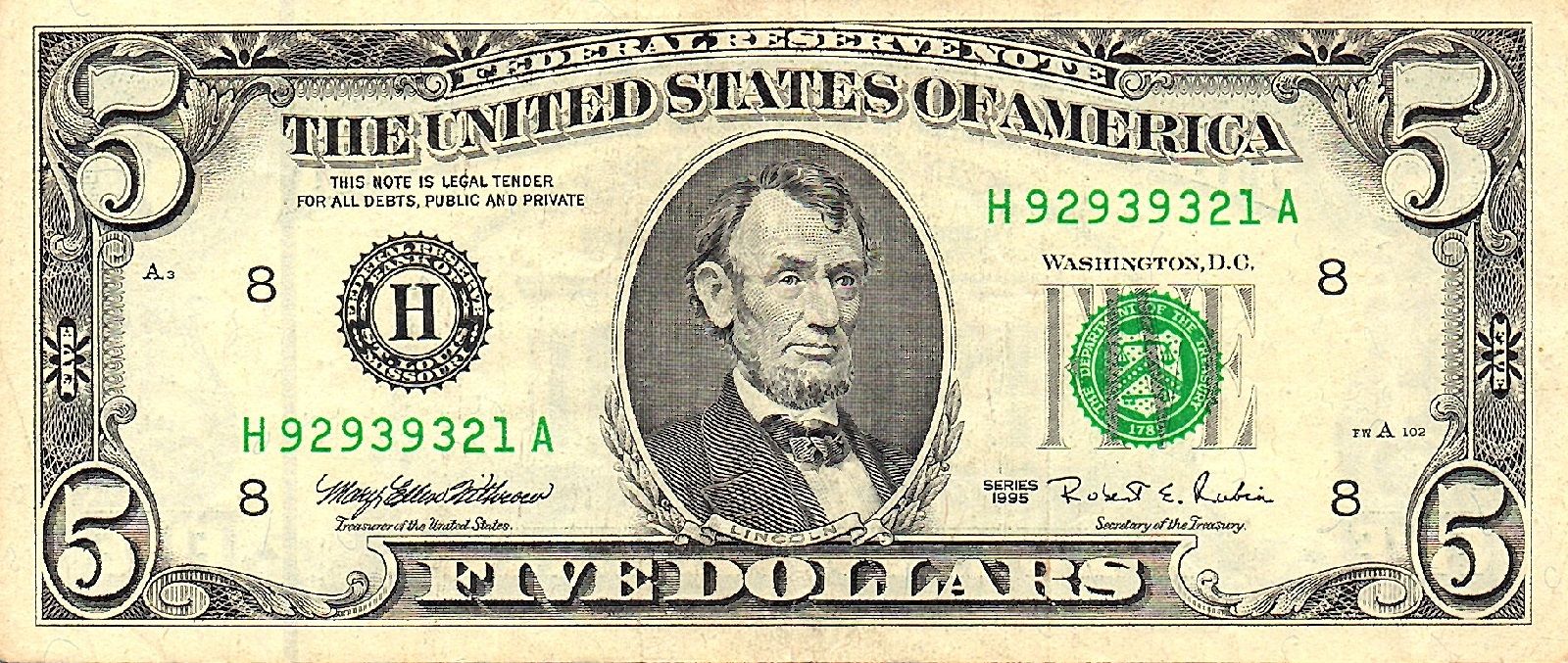 Новые 5 долларов. Пять долларов США банкноты США. 5 Долларовая купюра. 5 Долларов США. Купюра 5 долларов США.