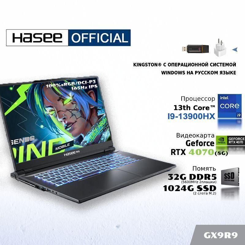 HaseeНоутИгровойноутбук17.3",IntelCorei9-13900HX,RAM16ГБ,SSD1024ГБ,NVIDIAGeForceRTX4070дляноутбуков(8Гб),WindowsHome,черный,Английскаяраскладка