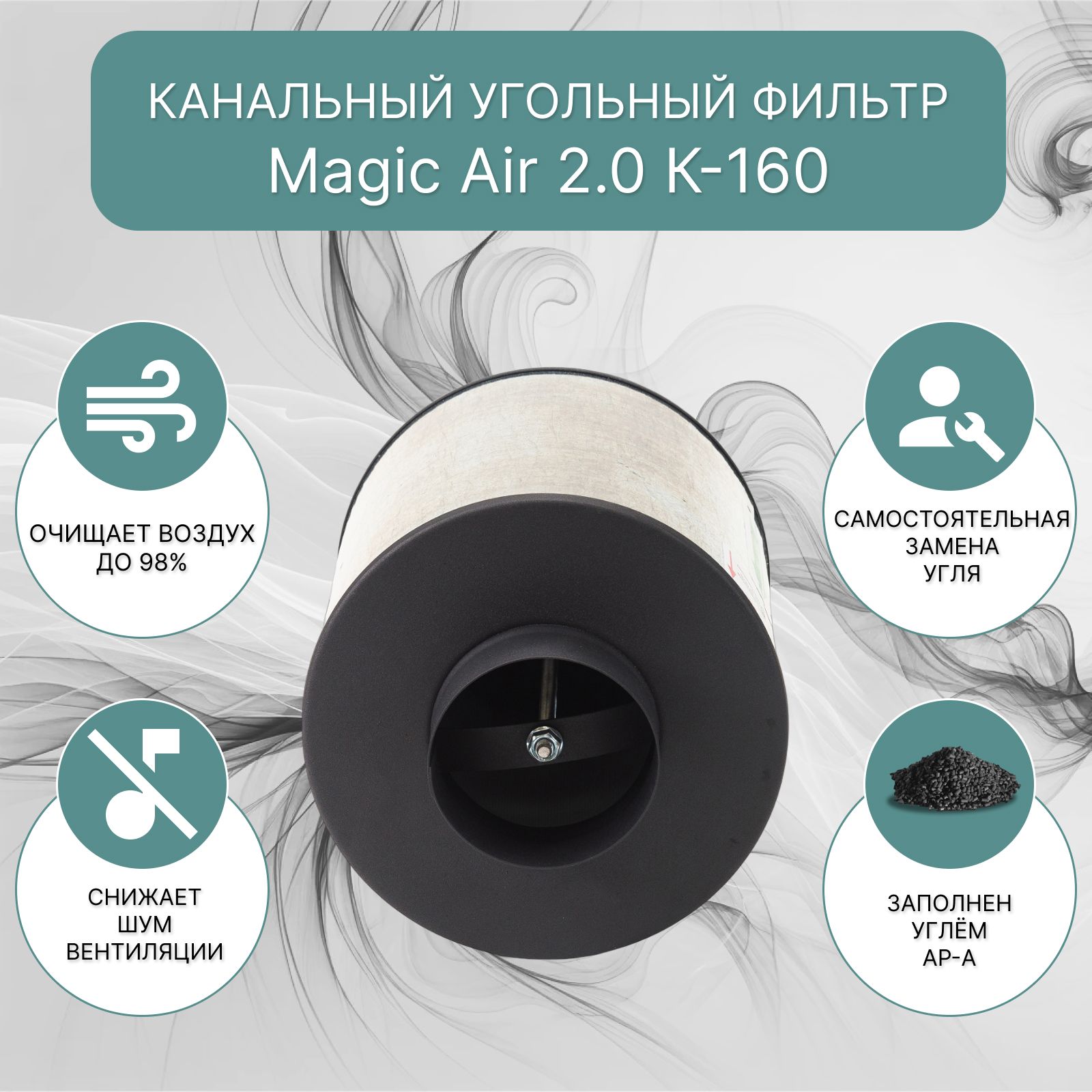 Канальный угольный фильтр MagicAir 2.0 К-160 для очистки воздуха, гроубокс,  вентиляция - купить по выгодной цене в интернет-магазине OZON (871013697)