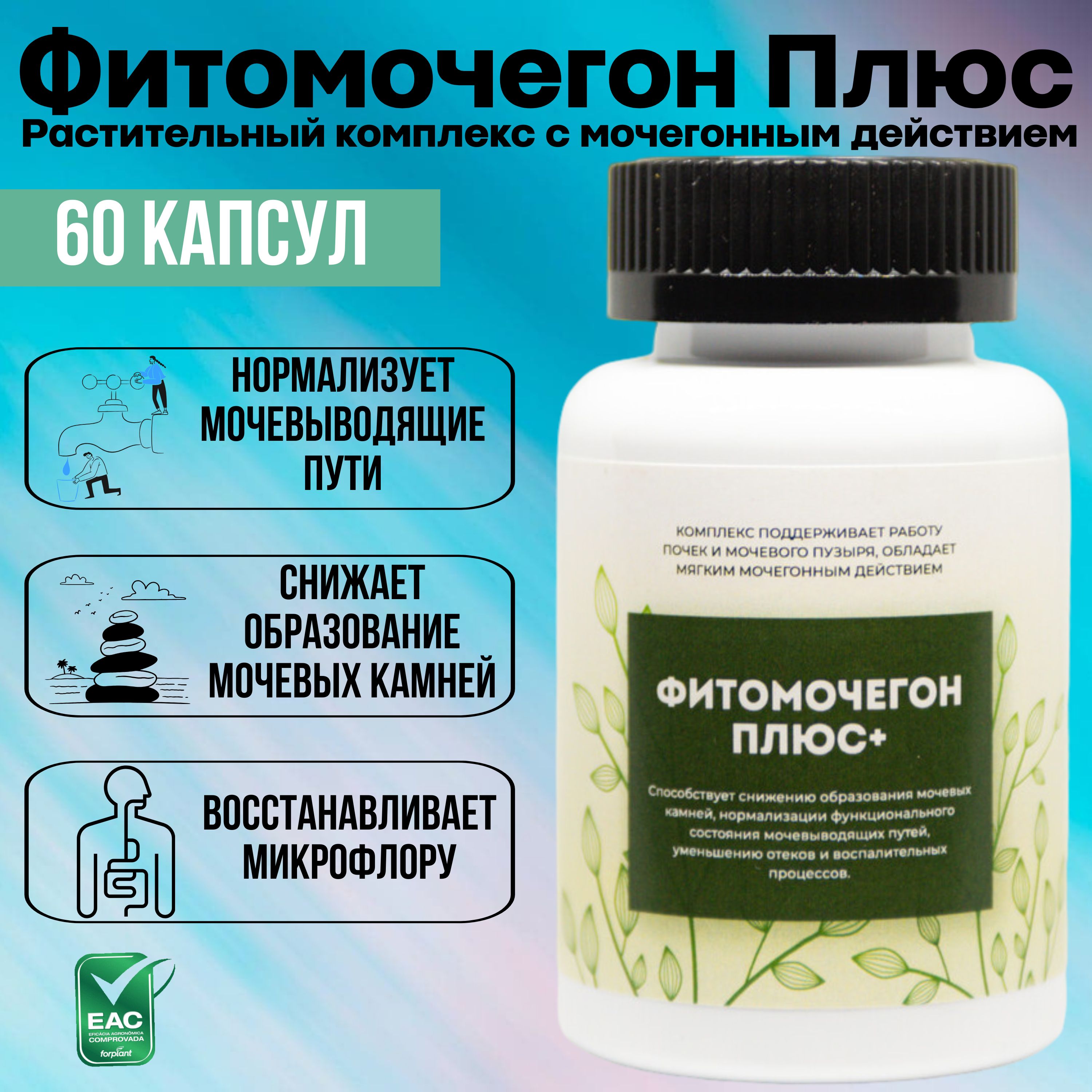 Фитомочегон Плюс, Мочегонное средство от отёков, 60 капсул - купить с  доставкой по выгодным ценам в интернет-магазине OZON (1280988018)