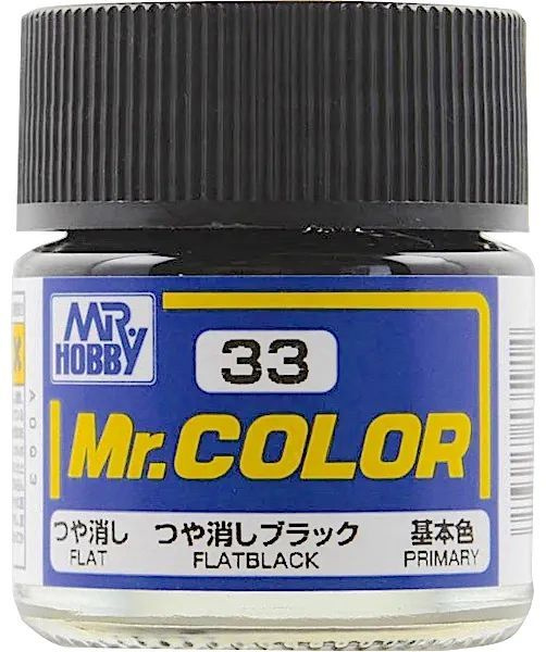 Краска акриловая на специальном разбавителе MR.HOBBY Mr.Color Flat Black, матовая, MH-C33  #1