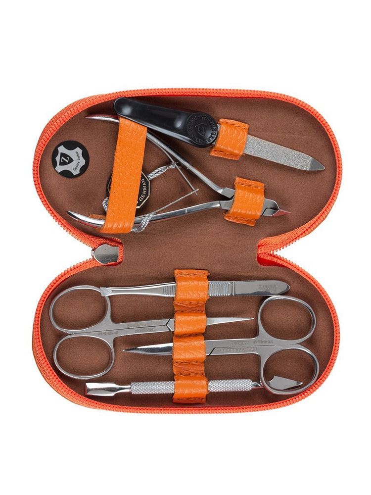 Zinger Маникюрный набор 6 предметов (MS-71040) из чехла из натуральной хромовой кожи оранжевого цвета/ #1