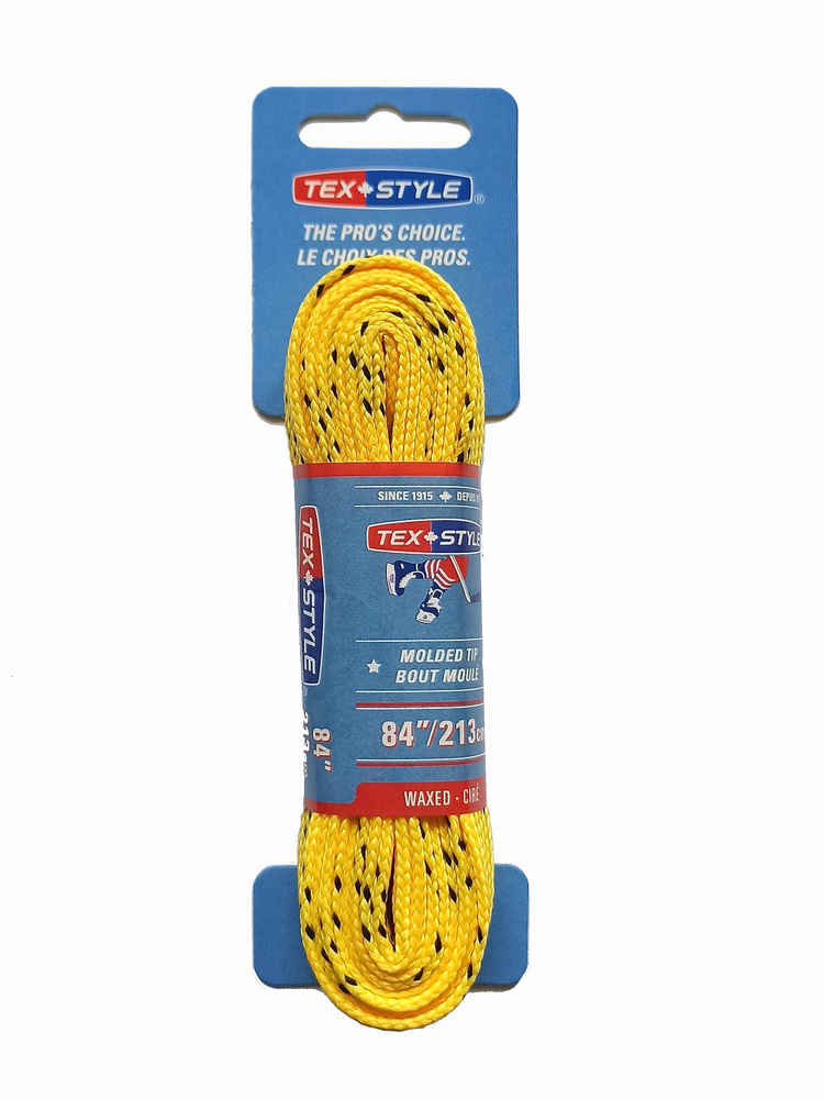 Шнурки хоккейные для коньков TexStyle 213см с пропиткой желтые MOLDED TIP Waxed  #1
