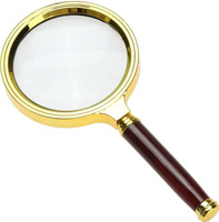 Лупа ручная круглая с золотой ручкой, увеличение 6х, диаметр 90мм, увеличительное стекло. Спонсорские товары