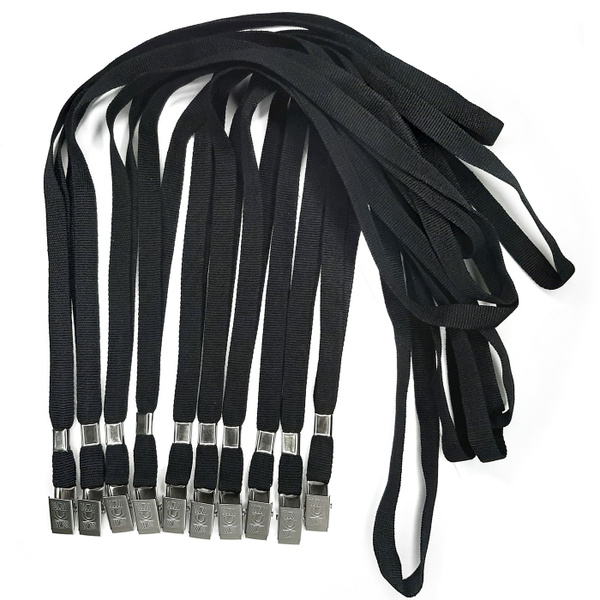 Лента для бейджа на клипсе, черная - 10 шт (Шнурок, держатель для ...